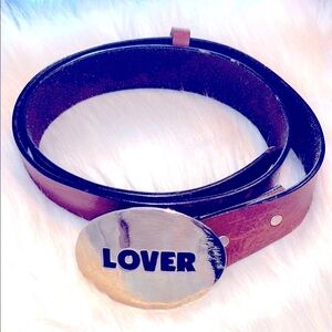 NWOT🤎Erica Anenberg Brown Leather Belt with Silver “LOVER” Buckle